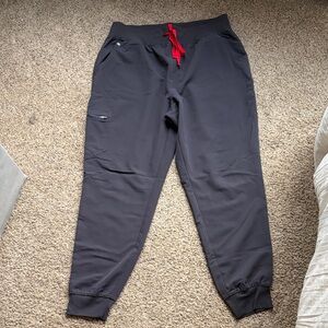 High Waisted Zamora Figs Charcoal Gray Joggers with Red Drawstring